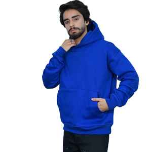 Sweat à capuche personnalisé pour homme, bleu cobalt, en polaire, avec logo imprimé sur le devant, service OEM, coupe classique, vêtements d'hiver - Product Image 3