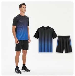 Sportswear and yoga Men spandex Fabric <b>Compression</b> T shirts Set Elastic Stretch Breathable Gym <b>Short</b> Sleeve T Shirt Set - Product Image 1