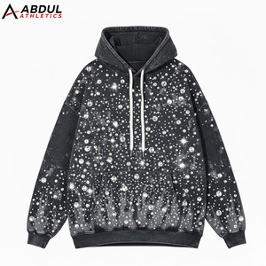 Sweat-shirts pour hommes à l'aspect luxueux, lavage à l'acide, avec strass et ornements en cristal, style streetwear - Product Image 1