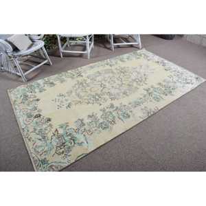 Alfombra Vintage de 4.5x7.8 pies, Alfombra Turca, Alfombra Marroquí Azul y Blanca - Product Image 2