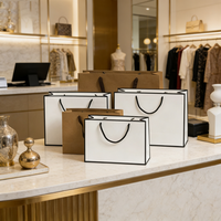 Sac de shopping en carton de luxe imprimé avec logo estampé à chaud, en matériaux recyclés, pour emballage de chaussettes et vêtements, avec ruban, faible MOQ, prix de gros