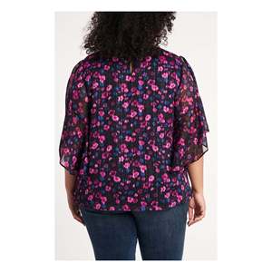 Camicetta da donna Vince Camuto rosa con stampa floreale e maniche a volant, taglia 3X, vestibilità ampia, in chiffon e lino, stile coreano, elegante - Product Image 2