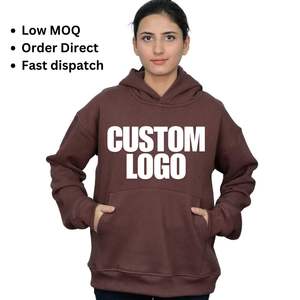 Logotipo personalizado marrón mujeres algodón sudaderas con capucha de gran tamaño 400 GSM MOQ bajo precio competitivo RTS listo para enviar serigrafía bordado - Product Image 1