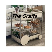 Chariot de service à petit-déjeuner en bois à trois niveaux avec 4 roues, taille et forme personnalisées pour usage commercial hôtelier, salle à manger et salon
