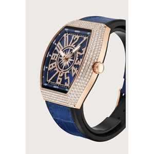 Reloj de Lujo para Hombre con Movimiento de Cuarzo Shanghai, Caja Rectangular, Incrustaciones de Diamantes, Correa de Cuero Azul y Oro Rosa, Caja Metálica - Product Image 5