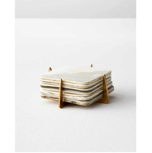 Luxury Square Buffalo Horn Coasters 4-Piece Set with Brass Holder for Drinks & <b>Teacups</b> Coaster by Tradebit - Product Image 6