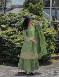 Women's Designer Cinon Silk Siquwan Traditional Salwar Kameez Embroidery <b>Work</b> <b>Top</b>-Bottom Dupatta Quick Dry All Seasons Regular - Product Image 4