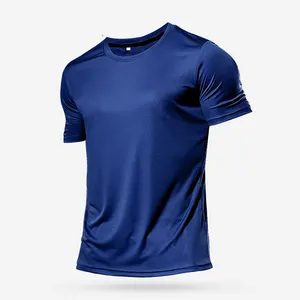 Kaus GYM Dropshipping Logo Kustom Poliester Lengan Pendek Ramping Fit Pakaian Olahraga Pria Fitted Fitness Muscle GYM Shirt