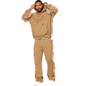 Pantalon évasé vintage décontracté d'hiver 100% coton avec logo brodé personnalisé, franges colorées sur le côté et cordon de serrage multicolore à la taille élastique - Product Image 1