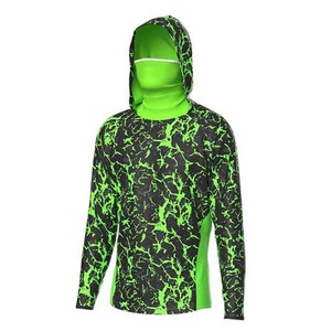Men's Long Sleeve Hooded UV Protection Fishing Shirt Green Black Print Quick Dry <b>Sunscreen</b> Outdoor Top - Product Image 5