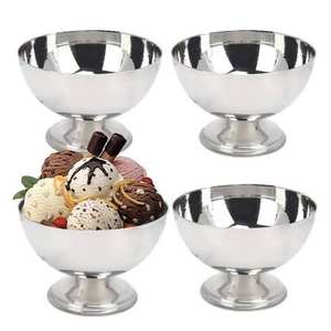 Bol de service en métal artisanal moderne en acier inoxydable pour desserts et glaces, pour hôtels, décoration intérieure, alimentaire, option de logo personnalisé - Product Image 1