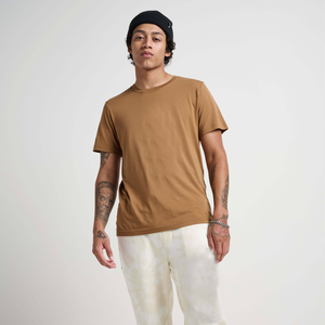 Camiseta de Algodón Color Camel para Hombre, Cuello Redondo, Manga Corta, Lisa, Básica, Informal, Estilo Urbano - Product Image 3