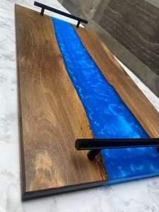 Plateau de service alimentaire avec poignée en métal pour fêtes Vente en gros Plateaux de service profonds en bois d'acacia pour restaurant - Product Image 2