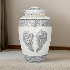 Venta al por mayor clásico tallado a mano alas de Ángel aluminio adulto cremación urna recuerdo suministros funerarios cenizas conmemorativas tarros de almacenamiento - Product Image 3