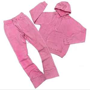 Chándal de algodón 100% lavado ácido de alta calidad, peso pesado 280-300 GSM, Sudadera con capucha y pantalón, chándal para correr para hombres - Product Image 3