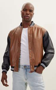 Veste universitaire en cuir pour hommes, type de fermeture, poches boutonnées, veste universitaire bombardier de baseball Letterman - Product Image 3