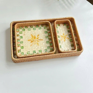 Lot de 3 plateaux de service en rotin organisateur bon prix coquillage naturel décor de fruits paniers de rangement mosaïque plateau de rangement des aliments - Product Image 6