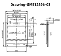 Modul Layar OLED GoldenMorning GME12896-03 1,32 Inci 128x96 dengan Pengontrol SSD1327, Antarmuka I2C, 4-Pin Mono Putih