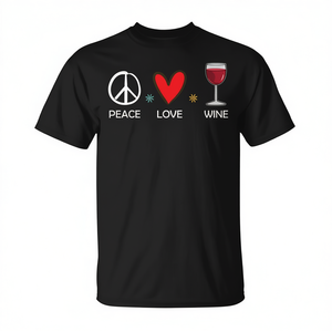 Camiseta Peace Love Wine para mujer, manga corta, cuello redondo, regalo para amantes del vino tinto - Product Image 3