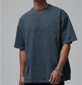 T-shirt uni pour homme 220gsm 100% coton tricoté surdimensionné durable respirant imprimé décontracté - Product Image 1