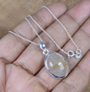 Pendentif mode rutile doré pendentif en argent sterling 925 avec pierres précieuses bijoux faits à la main forme ovale pendentif de créateur cadeau pour elle - Product Image 4