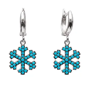 Boucles d'oreilles pendantes en turquoise à motif flocon de neige, plaquées or, tendance mariage et soirée, bijoux fins en argent sterling 925 - Product Image 2