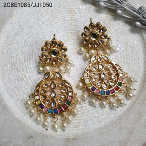 Multi-Stone Kundan Chandbali Chandelier Pendientes Producto de joyería de moda - Product Image 1