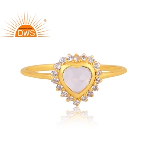 Hot selling 925 sterling silver 18k gold plated cz & rainbow <b>moon</b> stone gemstone stackable <b>ring</b> demi fine jewelry manufacturer - Product Image 2