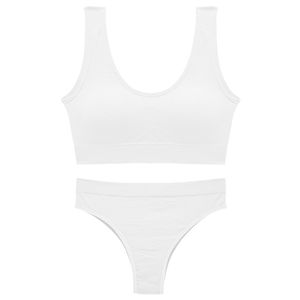 Embroidered Women's Plus Size Sport Underwear Set Seamless <b>Wireless</b> <b>Bra</b> Top with <b>Padded</b> Comfortable Solid Lingerie Logo on Waist - Product Image 3