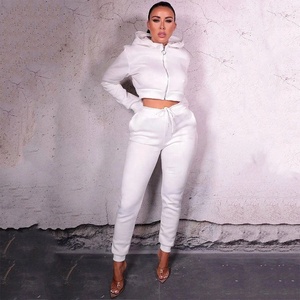 Women <b>Polyester</b> <b>Tracksuit</b> High Quality Comfortable Women Sports Jogging <b>Tracksuit</b> For Women With Crop Top Zipper Hoodie - Product Image 3