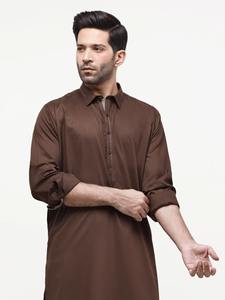 Shalwar Kameez Marrón de Diseño Moderno 2026, Hecho en Fábrica, con Patrón Sólido, para Hombre, Informal, de Algodón, Mangas Largas, para Uso Diario, Eid y Otros - Product Image 3