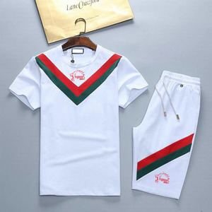 Traje informal de cuello redondo para hombre, pantalones cortos de manga corta, conjunto de camisetas de diseño simple a la moda para hombre - Product Image 4