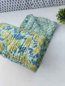 Block Print Indian Cotton Razai Quilt Reversible Boho Hippie Floral <b>Blanket</b> Dohar - Product Image 6