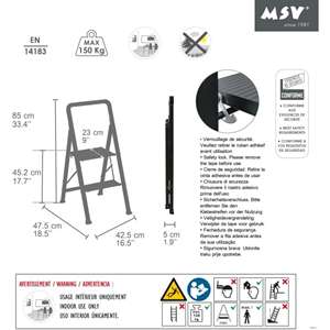 MSV, marchepied à 2 marches, pliable, léger, échelle, acier, max. 150 kg, revêtement antidérapant, pieds en caoutchouc, compact, 47 - Product Image 4