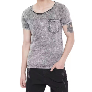 Plain Dyed <b>Men's</b> Acid Wash T-<b>Shirt</b> with Pocket Breathable 100% Cotton High Quality Streetwear Casual <b>Shirts</b> - Product Image 1