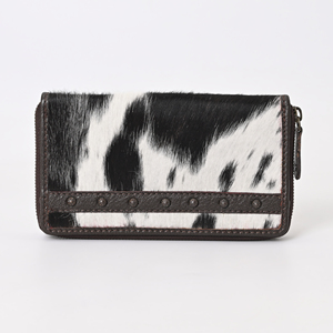 Black Cowhide Clutch Wallet With Rhinestone Embroidery RFID Wallet - Product Image 1