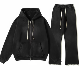 Conjunto Deportivo Extra Grande de Algodón Lavado al Ácido para Hombre, Pantalones Deportivos Bordados Desgastados, Sudadera con Capucha, Conjunto Deportivo de Invierno para Hombre - Product Image 3