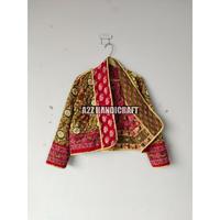 Chaqueta de mujer con cuello en V acolchada de algodón con estampado nuevo hecho a mano indio abierto frontal para mujer BohoCoat Floral Block Vintage Boho Coat