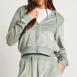 Ensemble de survêtement en velours pour femmes, tissu en peluche doux, fermeture éclair, capuche et pantalon assortis, confortable et luxueux, couleurs et tailles personnalisées, 2026 - Product Image 2