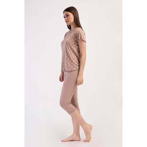 Conjunto de pantalón capri ovalado y blusa con lazo en el cuello de viscosa y lycra para mujer - TOZPEMBE001 - TOZPEMBE001 - Product Image 2