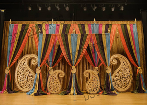 Escenario Sangeet con tema Paisley elegante para boda telón de fondo colorido con accesorios Paisley decoración de escenario perfecta para noche Mehendi - Product Image 2