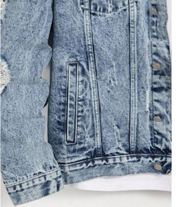 Chaqueta de Invierno de Mezclilla de Algodón Transpirable Informal Elegante para Hombre, Azul Claro, Desgarrada, con Bolsillo de Solapa, Cuello Camisero, Cierre de Cremallera, Estilo Vintage - Product Image 4