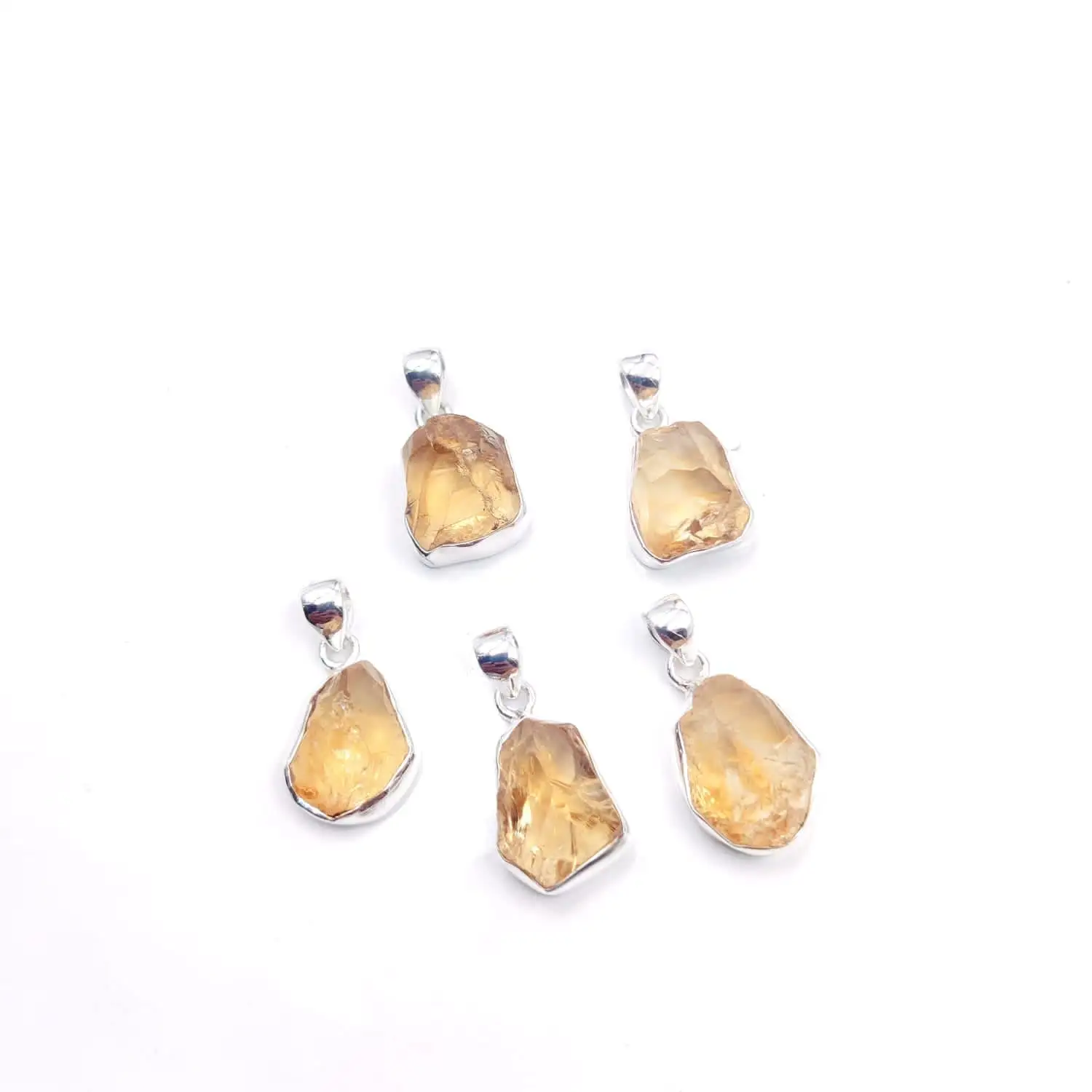 Natural Citrine Rough Gemstone Sterling Silver Pendant Raw Yellow Crystal Jewelry For Weddings Birthstone Gemstone Jewelry Gift