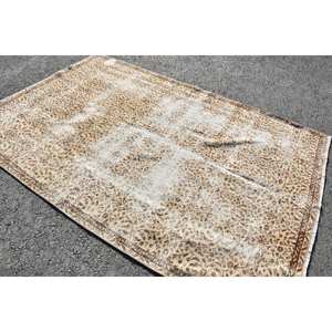 Alfombra turca Vintage de 5,5x8,5 pies, Beige, marrón, área grande, respaldo de látex de lana, patrón de retazos para adolescentes, pasillo rectangular de Tabriz - Product Image 2