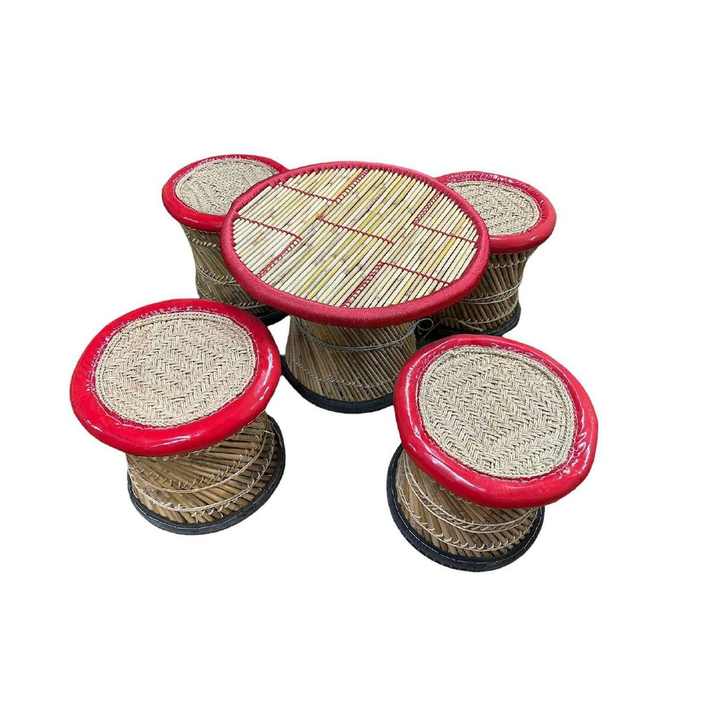 Luxurious Bamboo Table Set with Cushioned Chairs for Indoor/Outdoor Furniture at Wholesale Price
