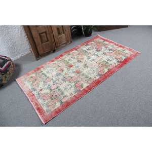 3.3x6.3 ft Rug, Turkish Vintage Rug, <b>Red</b> Floral <b>Wool</b> Rug - Product Image 2