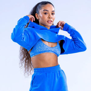 Sweat-shirt à capuche court en tricot sans dos, style streetwear, impression numérique, printemps, 100% coton, pour femmes - Product Image 3