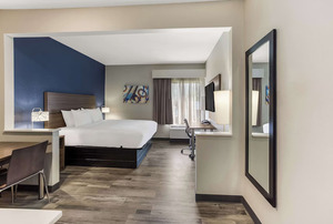 Mainstay Suites Choice Hotel Scandinavische stijl bedframe tafels bank stoel <span class=keywords><strong>bed</strong></span> queensize commerciële hotel meubelsets - Product Image 6