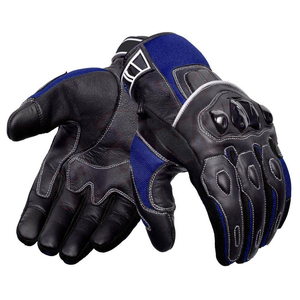 Gants de moto en cuir noir et bleu, à doigts entiers, avec fermeture auto-agrippante, pour hommes - Product Image 2