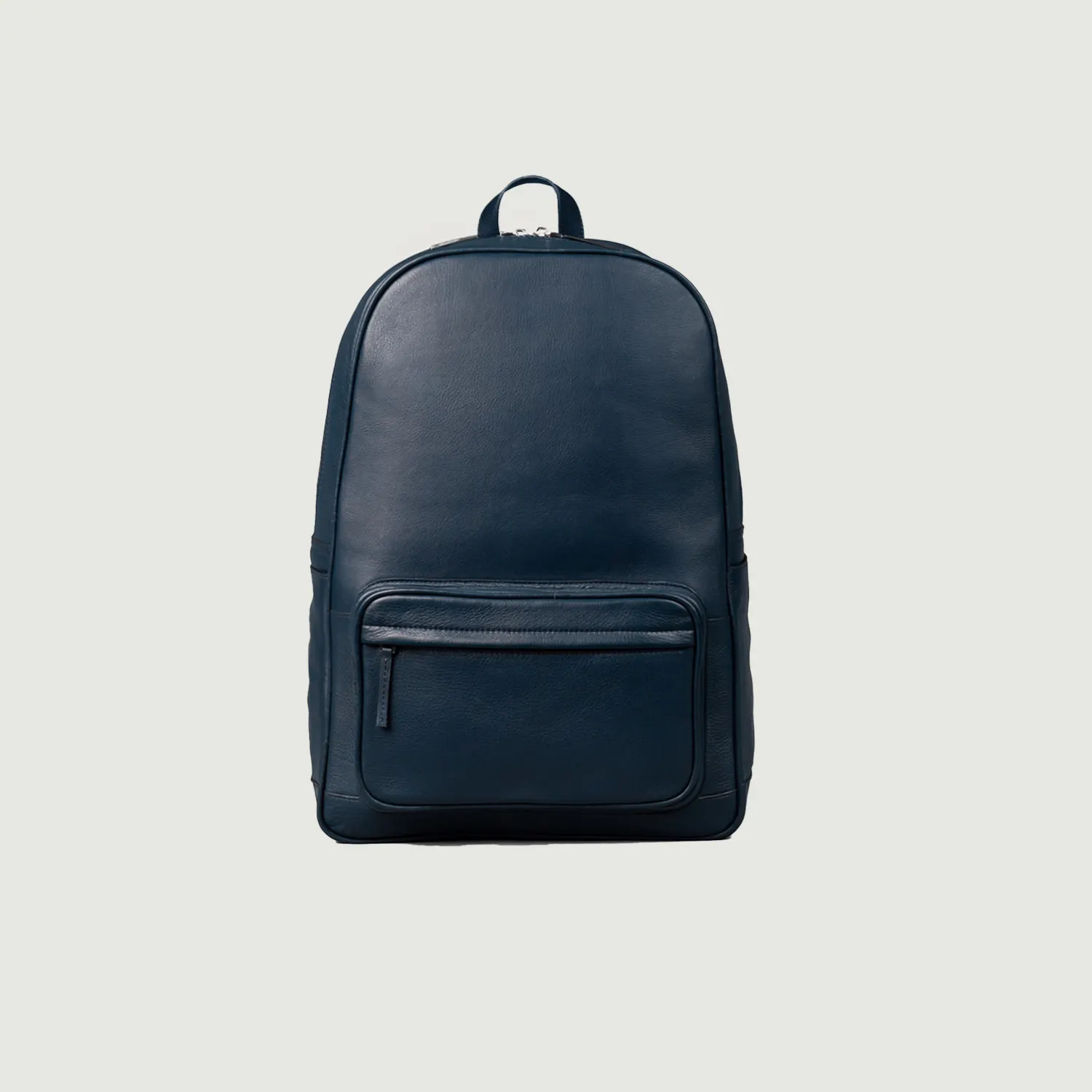 Midnight Blue 100% Real Leather Full Grain Naturally Milled Cowhide Leather Backpack with Cotton Twill Inside and Two-Way Zipper